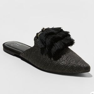 A New Day Black Tassle Pointed Mules - size 6